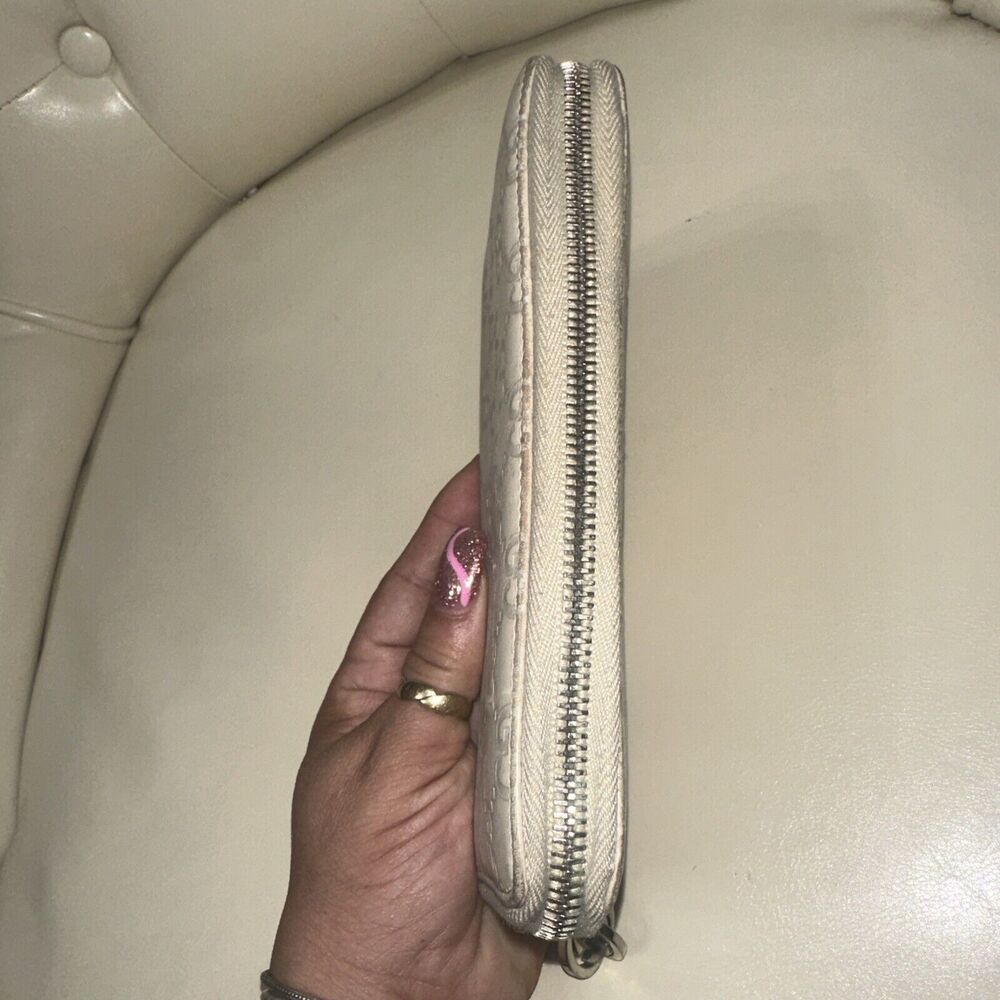Authentic GUCCI Cream Leather Canvas Zippy Credit Card Long Wallet 3D Zip Pull - Picture 6 of 10
